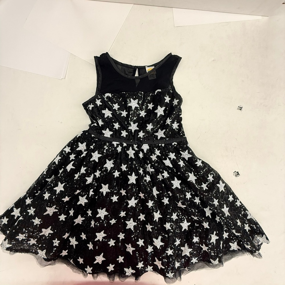4th of July HARAJUKU MINI GWEN STEFANI BLACK WHITE SEQUIN STAR DRESS L 10-12 - Picture 2 of 13